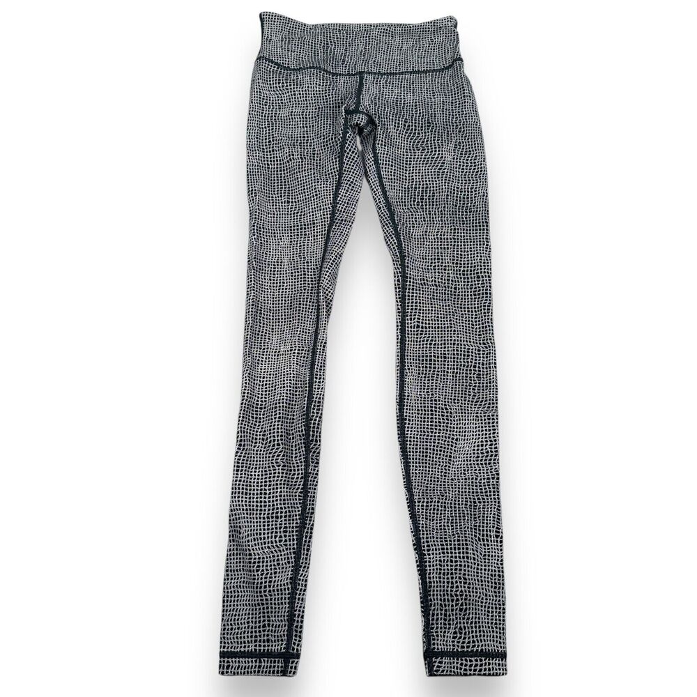 Lululemon Wunder Under Leggings Womens 4 White Black Activewear Fall‎ Net Static
